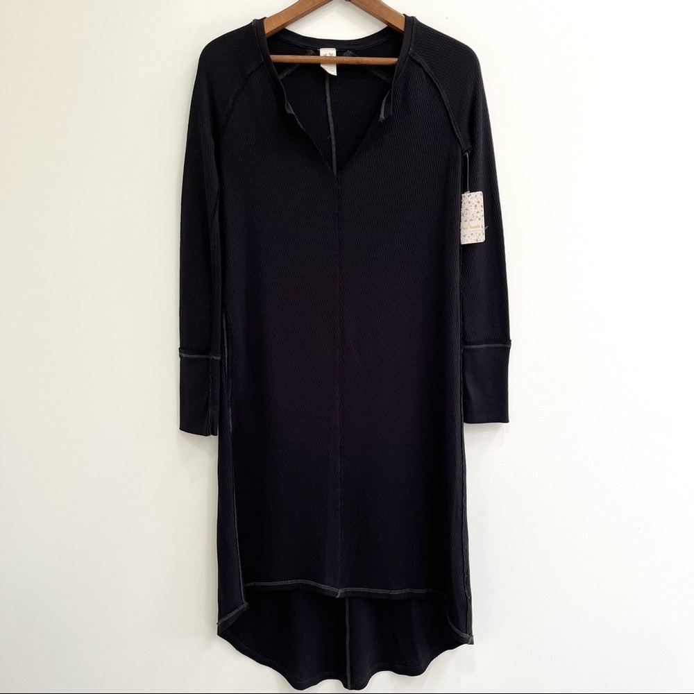 Free People super sonic thermal tunic top black waffle knit size OB834253